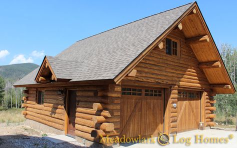 Garages and Barns - Meadowlark Log Homes Log Cabin Garage, Log Garage, Cabin Garage, Affordable Prefab Homes, Log Home Builders, Garage Guest House, Barn Shop, Mortgage Free, Bus Stops