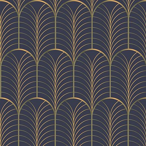 Blue And Gold Art Deco Wallpaper, Modern Art Deco Interior Bathroom, Art Deco Interior Bathroom, Navy Blue And Gold Wallpaper, Peel And Stick Wallpaper Navy, Navy And Gold Wallpaper, Gatsby Wallpaper, Wall Paper Ideas, Gold Textured Wallpaper