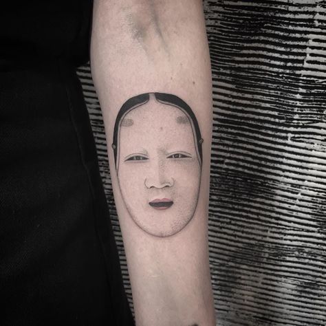 Tattoo by Azusa at Three Tides - Tattooed Travels: Tokyo, Japan #TattooedTravels #Tokyo #Japan #Azusa #ThreeTides #mask #nohmask #Noh #portrait #Japanese Tides Tattoo, Portrait Japanese, Thigh Band Tattoo, Japanese Mask Tattoo, Thigh Band, J Tattoo, Noh Mask, Dibujos Tattoo, Inspiration Tattoo