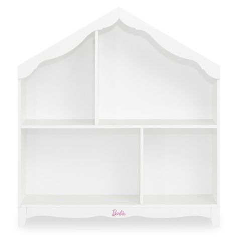 A must-have for every little dreamer's bedroom - the place where all the sparkle happens! It’s time to make your dream space a reality, with the Barbie™ Evolur Rose Hutch/Bookcase, where storage meets whimsy in a delightful display. Artfully crafted with a unique Barbie design, this piece inspires imagination in your little one during playtime & storytime. With 4 spacious shelves to stack everything from dolls and toys, to books & keepsakes, this versatile hutch/bookcase invites the “child decor Baby Doll Storage, Barbie Storage Ideas, Hutch Bookcase, Barbie Storage, Barbie Design, Office Crafts, Craft Room Office, Play Room, Dream Spaces