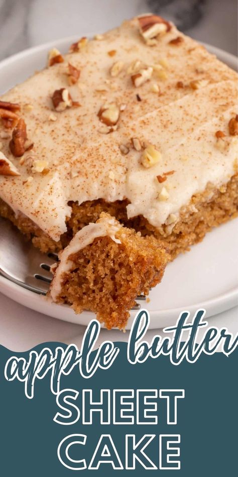 Fall is definitely in the air, especially in this Apple Butter Cake! Moist and delicious all topped with an apple cider glaze making it the perfect easy cake for fall! Apple Butter Cake Recipe, Apple Cake With Brown Butter Frosting, Apple Butter Layer Cake, Apple Gooey Butter Cake, Butter Cake Recipe Moist, Apple Cider Cake Recipe, Apple Butter Spice Cake Allrecipes, Apple Butter Cake, Cakes Without Butter