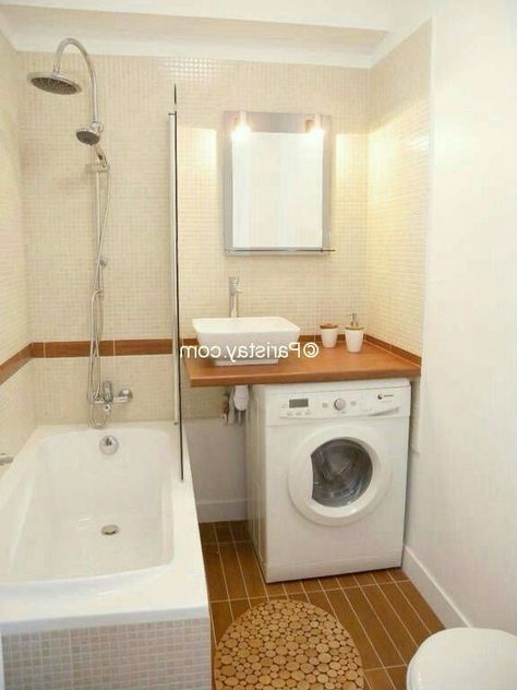 Wash Machine In Bathroom, Bathroom 3 M2, Small Bathroom Styles, Laundry Room Bathroom, Tiny House Bathroom, Tiny Bathrooms, Bathroom Decor Ideas, Bathroom Inspiration Decor, Tiny Bathroom