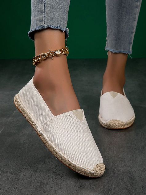 Beige  Collar     Embellished   Women Shoes Espadrille Flats, Canvas Loafers, Women Flats, Flat Espadrilles, Outdoor Woman, Womens Flats, Fashion Online Shop, All Fashion, Loafer Flats