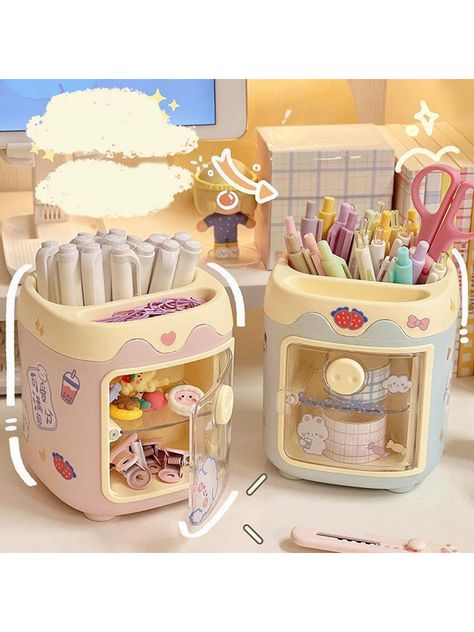 Pink  Collar  Plastic   Embellished   Storage & Organization Cute Pen Stand, Sanrio Storage, Cute Pen Holder, Pen Holder Diy, Kawaii Products, Pretty School Supplies, Kawaii Items, Kawaii Stationary, Stationery Obsession