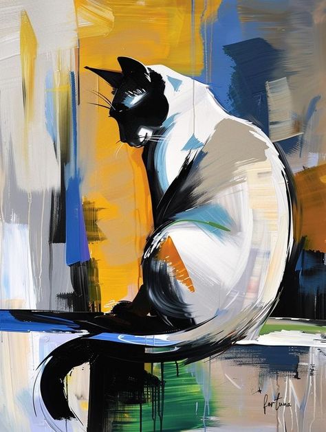 Midjourney cat | Waiting for the mouse | Facebook Cat Painting Easy, Abstract Cat Painting, Abstract Cat Art, Cat Waiting, Abstract Cat, Cat Art Illustration, Cat Artwork, Small Canvas Art, Creative Painting