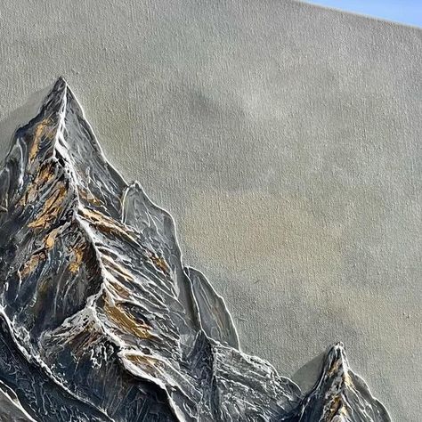 artist Yuliia Kiselova on Instagram: "Texture paste on canvas gives the mountains a palpable depth and relief. ✨ Layer by layer, the world of mountains is revealed: mysterious peaks, the play of light on the rocks and shadows dancing with the wind. This is nothing but magic that sets you up for achievements! «The power of mountain peaks» 50x70 #Texturing, #texture #art Materials: canvas, texture paste, acrylic, tinting ☝️ Commissions open WORLDWIDE SHIPPING _ In my Store you can find beautiful artwork to feel the pleasure and happiness in your interior.🌟 #artist #artwork #texturepainting #paintingmountains #mountainpainting #mountainpaintings #mountainspainting #mountainart #mountainartist #textureartist #textureartwork #modernart #modernpainting #artistmaterial #artematerica #materic Mountains Texture, Textured Mountain Painting, Texture Paste Mountain, Mountain Relief Art, Impasto Painting Mountain, Artist Materials, Texture Paste, Mountain Art, Mountain Paintings