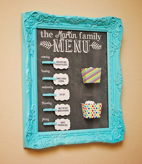 Love Of Family & Home: 10 Fabulous Organizing Projects (Linky Party Features) Meal Planning Board, Planning Board, Menu Boards, Menu Planners, Diy Simple, Menu Board, Menu Planning, Sweet Life, 인테리어 디자인