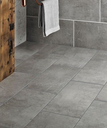 Slate Bathroom, Grey Bathroom Tiles, Topps Tiles, Gray Wall, Floor Heating, Room Tiles, Grey Tiles, Installing Cabinets, Grey Flooring