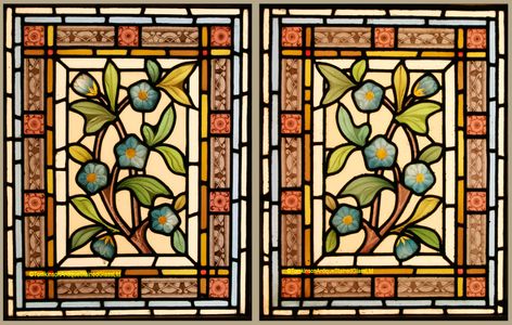 Stained Glass Border, Victorian Stained Glass Windows, Stained Glass Victorian, Windows Flowers, Victorian Stained Glass Panels, Red Blue Flowers, Flower Window, Stained Glass Window Panel, Coloured Glass