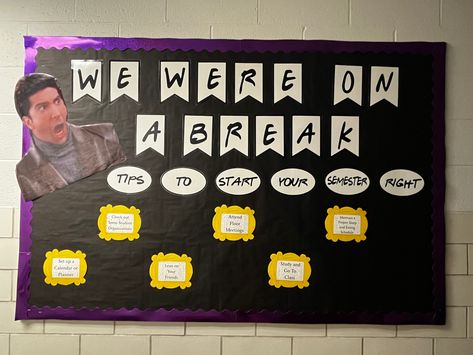 We Were On A Break Bulletin Board Idea for RAs We Were On A Break Bulletin Board, News Bulletin Board Ideas, We Were On A Break, High School Bulletin Boards, Kindergarten Bulletin Boards, College Bulletin Boards, Ra Themes, Work Bulletin Boards, Spring Board