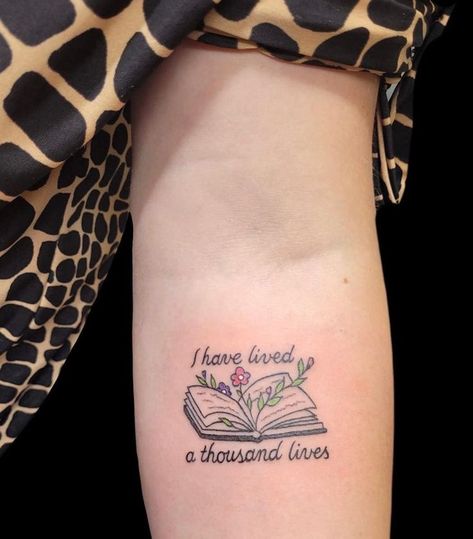 My new I have lived a thousand lives book tattoo :) Lived A Thousand Lives Tattoo, Book Tattoo, Life Tattoos, Book Of Life, Print Tattoos, Paw Print Tattoo, I Tattoo, Paw Print, Love It