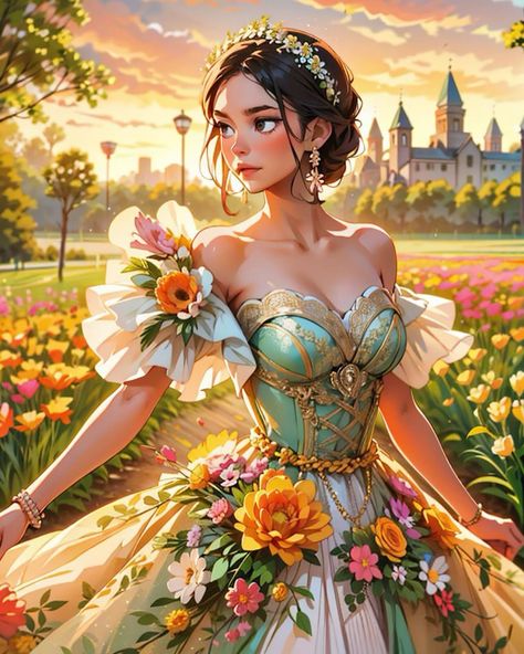 Dream dresses🌸🌺 Flowers Dress, Pinterest Ideas, Dream Dresses, Anime Princess, Flower Dress, Flower Dresses, Dream Dress, Digital Art, Yellow