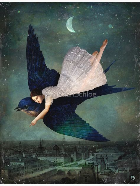 Woman Flying, Christian Schloe, Art Parisien, Paris Art Print, Sky Digital, Paris Poster, Dream Pop, Paris Art, Pop Surrealism