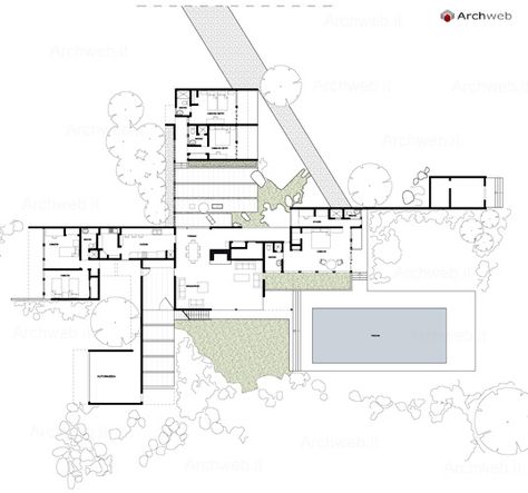 Kaufmann house  dwg - Progetto di R. Neutra Desert House Plans, Richard Neutra Architecture, Kaufmann Desert House, Richard Neutra House, Kaufman House, Neutra House, Kaufmann House, Hotel Floor Plan, Modern Apartment Design