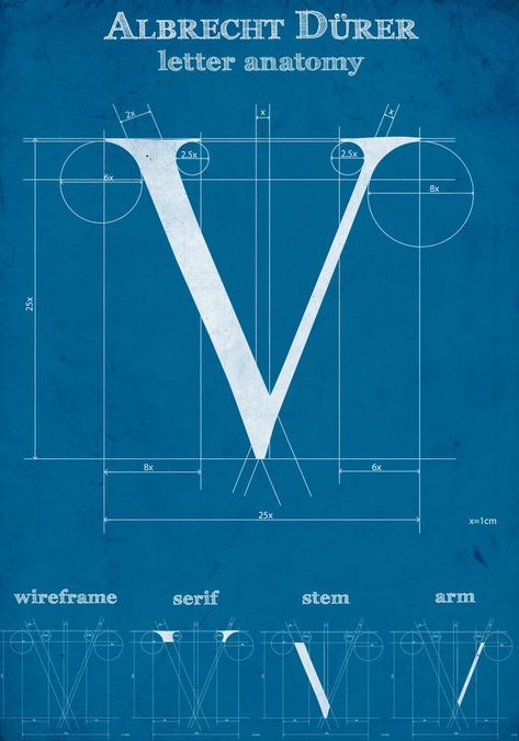 Letter V Anatomy Wireframe Blueprint Font, Letter Anatomy, Anatomy Of Typography, Type Anatomy, Photowall Ideas, Typography Design Quotes, 타이포그래피 포스터 디자인, Albrecht Dürer, Albrecht Durer