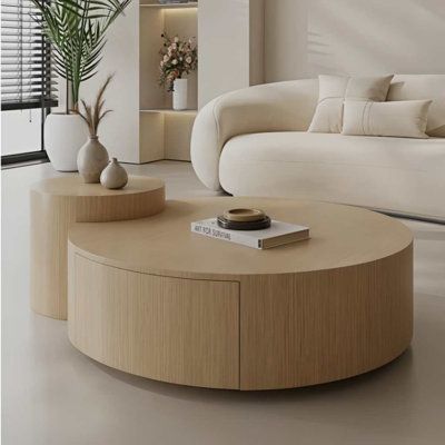 High appearance level small end table.High appearance level creative design, smooth and delicate touch is not easy to bump and hurt | STAR BANNER Nordic Round Coffee Table Size Round Modern Simple Coffee Table Combination Brown 14.57 x 51.18 x 35.43 in, Wood | IARB1530 | Wayfair Canada Round Coffee Table With Storage, Small Round Coffee Table, Nordic Coffee Table, Circle Coffee Tables, Small End Table, Dnevna Soba, Circular Coffee Table, Miami Condo, Round Coffee Table Modern