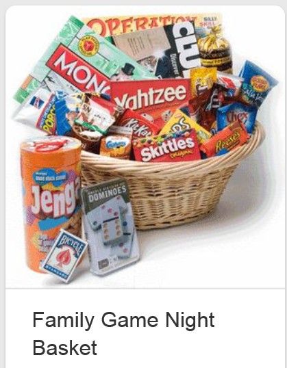 Family Game night basket - I would love to actually just leave this out as a decoration, but of course still use the games! Game Night Basket, Family Game Night Basket, Silent Auction Gift Basket Ideas, Silent Auction Basket, Auction Gift Basket Ideas, Fundraiser Baskets, Theme Baskets, Silent Auction Baskets, Auction Basket