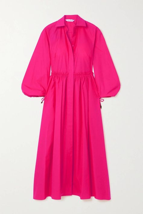 Poplin Shirt Dress, Neutral Accessories, Colour Combos, Cotton Poplin Shirt, Maxi Robes, Fuchsia Pink, Puffed Sleeves, Poplin Shirt, Types Of Dresses