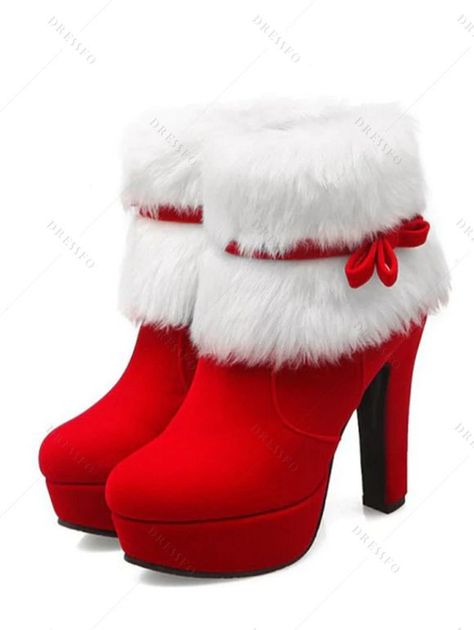 [33% OFF] 2024 Women's Suede Winter Warmth Faux Fur Platforms Boots In RED | DressLily Christmas Dress Plus Size, Christmas Boots, Popular Boots, Super High Heels, High Heel Boots Ankle, Boots Fall, Yoga Shorts, Black High Heels, Thick Heels