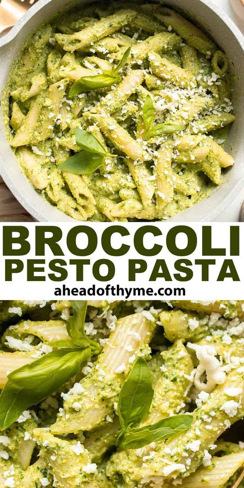 Broccoli Pesto Pasta, Teriyaki Pork Tenderloin, Cooked Broccoli, Broccoli Pasta Recipe, Creamy Pesto Sauce, Pasta With Peas, Broccoli Pesto, Thyme Recipes, Pesto Pasta Recipes