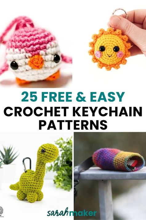 Crochet keychains are a fun way to add personal style to your keyring – and help you keep track of your keys at the same time!  In this list of free crochet keychain patterns, you’ll find all sorts of practical and adorable designs – from amigurumi animals to colorful rainbows and so much more. We know you’ll love making a crochet keychain for yourself – and maybe one for a friend, too! Free Crochet Key Ring Patterns, Key Ring Crochet Free Pattern, Free Crochet Key Chains Patterns, Crochet Fidget Keychain Free Pattern, Tiny Crochet Pattern Free, Easy Beginner Amigurumi Pattern Free, Crochet Key Rings Free Pattern, Mini Keychain Crochet, Free Keychain Crochet Patterns