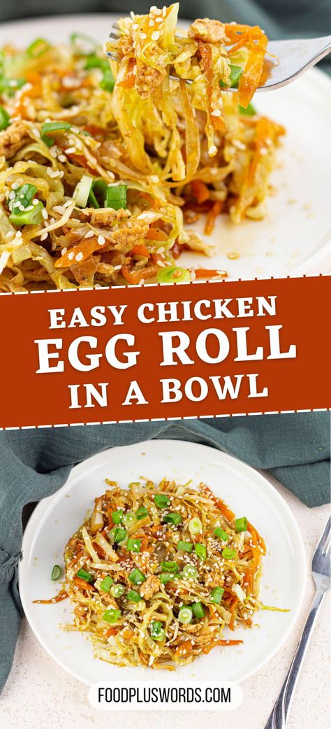 Create a bowl of goodness with this easy chicken egg roll recipe. Perfect for a quick, tasty meal. Packed with flavorful ground chicken, shredded veggies, and a savory sesame dipping sauce, it's a delicious low-carb option for those who love the taste of egg rolls without the fuss of frying. Try it for a satisfying and keto-friendly homemade dinner! Homemade Ground Chicken, Egg Rolls In A Bowl, Deconstructed Egg Roll, Sesame Dipping Sauce, Hot Day Dinners, Easy Friday Night Dinner Ideas, Easy Friday Night Dinner, Easy Oven Dinners, Egg Roll Bowl