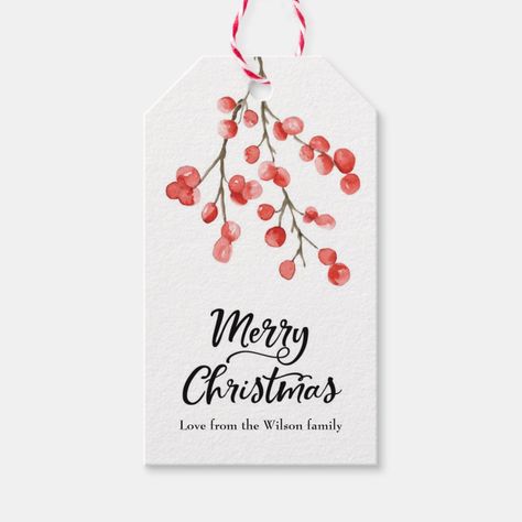 Personalized Christmas Holly Berry Tags Gender: unisex. Age Group: adult. Custom Christmas Tags, Whimsical Christmas Decor, Christmas Gift Tags Personalized, Card Making Templates, Merry Christmas Love, Christmas Card Art, Custom Ribbon, Watercolor Christmas Cards, Christmas Labels