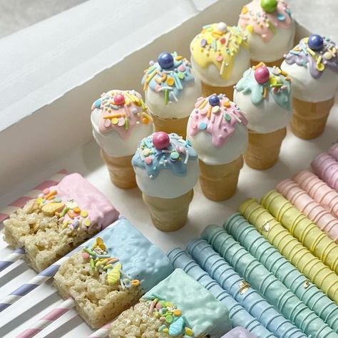 Two Sweet Birthday Desserts, Pastel Treats Table, Rainbow Desserts Table, Two Sweet Party 2nd Birthday Dessert Table, Ice Cream Birthday Treats, Ice Cream Theme Dessert Table, Sweet One First Birthday Snacks, Ice Cream Dessert Table, Ice Cream Party Treats