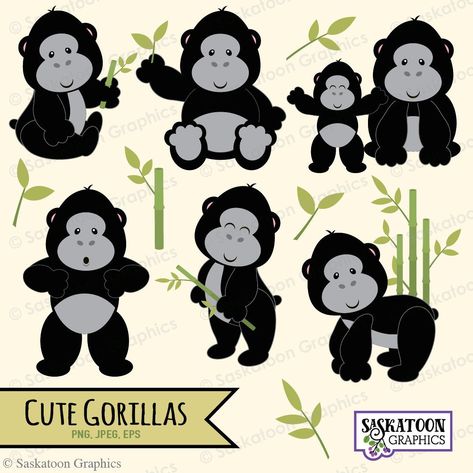 Gorilla Clipart, Zoo Clipart, Cute Gorilla, Jungle Clipart, Monster Clipart, Simple Collage, Bear Clipart, Karten Design, Animal Clipart