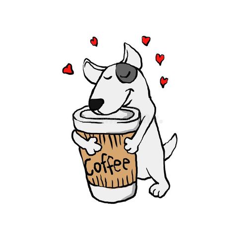 Coffee Art Drawing, Coffee Cartoon, Coffee Stock, Coffee Illustration, Dog Cartoon, Dog Puppies, Dog Funny, Dog Coffee, Love Coffee