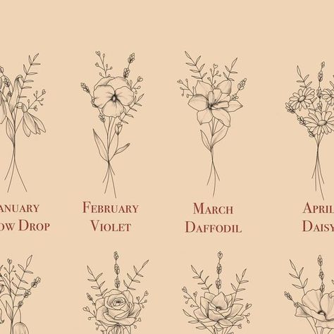 Birth Month Flower Tattoos February, March Flower Tattoo With Name, Tattoo February Birth Month, February Birth Tattoo Ideas, December Flower Bouquet Tattoo, Sister Flower Tattoos Birth Month, Fine Line December Birth Flower Tattoo, December Flowers Tattoo, January And December Birth Flower Tattoo