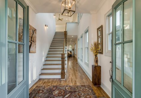 Entry - with Sherwin WIlliams Undersea - Rustic - Entry - Nashville - by Marcelle Guilbeau, Interior Designer | Houzz Sherwin Williams Underseas, Shades Of Green Paint, Rustic Entry, Great Barrington, Bathroom Transformation, Green Paint Colors, Built In Shelves, Green Paint, Wood Accents