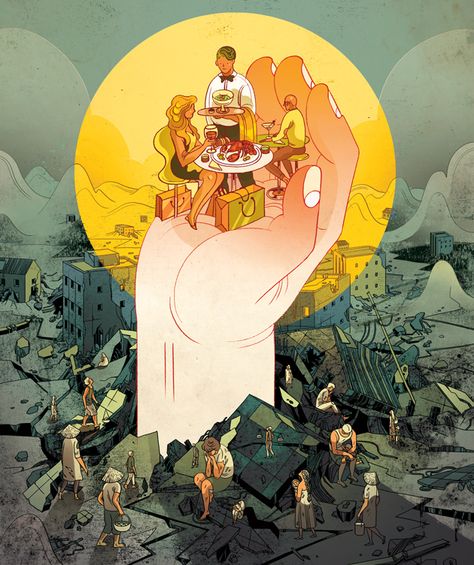 The World Bank Is Supposed to Help the Poor. So Why Is it Bankrolling Oligarchs? | Mother Jones Victor Ngai, Victo Ngai, رسم كاريكاتير, Key Visual, Storyboard Artist, Meaningful Art, Poster Drawing, Illustrations And Posters, Editorial Illustration