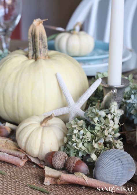 A Coastal Thanksgiving Coastal Thanksgiving, 1st Thanksgiving, Coastal Fall, Fall Beach, Coastal Holiday, Fall Arrangements, Fall Deco, Fall Tablescapes, Thanksgiving Table Decorations