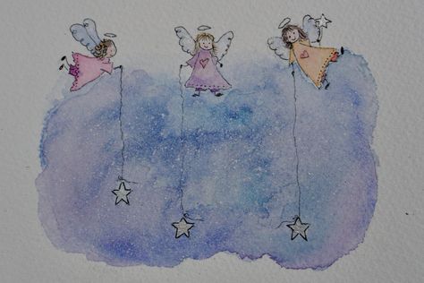 #watercolor #xmas #christmas #winter #drawing #cute #stars Angel Watercolor, Winter Drawing, Watercolor Angel, Angel Drawing, Angel Crafts, Cute Stars, Christmas Watercolor, Christmas Winter, Christmas Angels