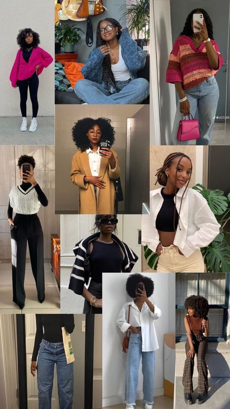 Juntei várias fotos de mulheres pretas, estilosas, com um empoderamento que dá pra sentir da foto o poder!! Outfit Inspo Collage, Afro Outfits, Look Patty, Black Women Style, Clothing Collage, Clothing Apps, Video Collage, Cute Professional Outfits, Trends 2025