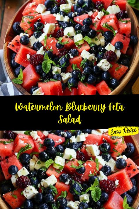 Blueberry Feta Salad, Blueberry Feta, Watermelon And Feta, Sweet Watermelon, Summer Side Dishes, Feta Salad, Summer Gathering, Balsamic Glaze, Mint Leaves