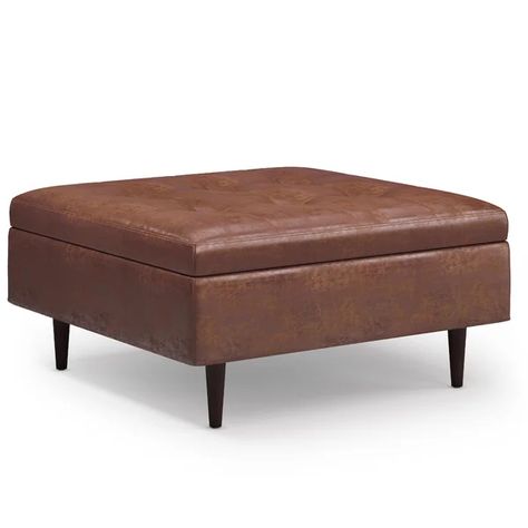 Darles 38'' Wide Faux Leather Tufted Square Solid Colour Storage Ottoman with Storage Large Square Coffee Table, Mid Century Storage, Storage Ottoman Coffee Table, Coffee Table Storage, Square Storage Ottoman, Leather Storage Ottoman, Square Coffee Table, Large Coffee Tables, Square Tray