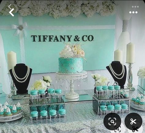 Tiffany And Company Bridal Shower Ideas, Tiffany And Co Birthday Party Ideas, Tiffany And Co Birthday Party, Breakfast At Tiffanys Birthday Theme, Tiffany And Co Birthday, Tiffany Co Party Ideas, Tiffany Theme Party, Breakfast At Tiffanys Party Ideas, Tiffany Themed Bridal Shower