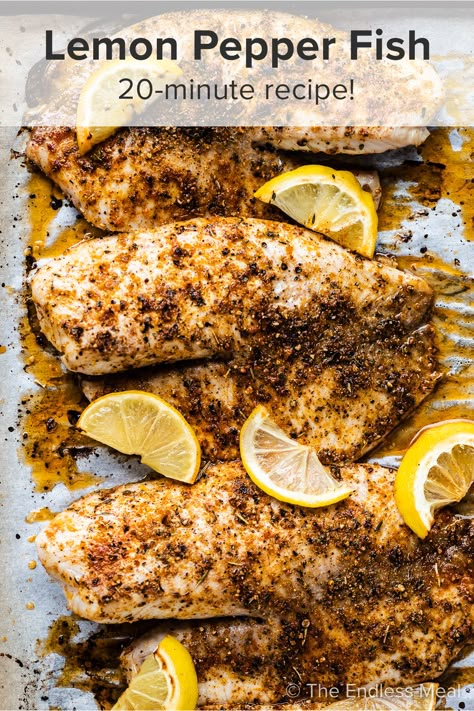 Lemon Pepper Fish - The Endless Meal® Lemon Pepper Fish, Lemon Pepper Tilapia, Sauce For Fish, Lemon Pepper Sauce, Lemon Fish, 30 Minute Meals Healthy, Fish Recipes Baked, Resep Seafood, Baked Fish Recipes