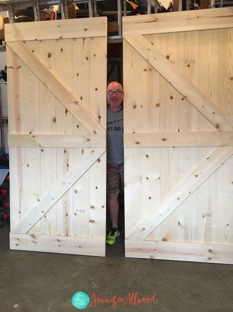 Closet Doors Diy, Barn Door Diy, Mirror Barn Door, Doors Diy, Building A Barn Door, Bifold Barn Doors, Diy Sliding Barn Door, Door Diy, Shed Doors