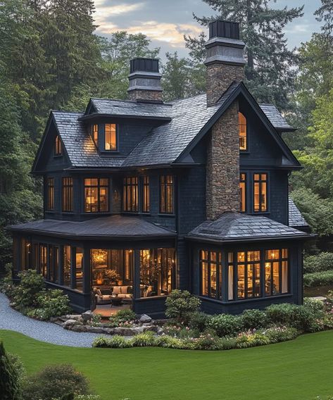 House With Land, Black Cabin, Big Houses, Cabin Homes, Black House, Dream House, Cabin, Cottage, House Design