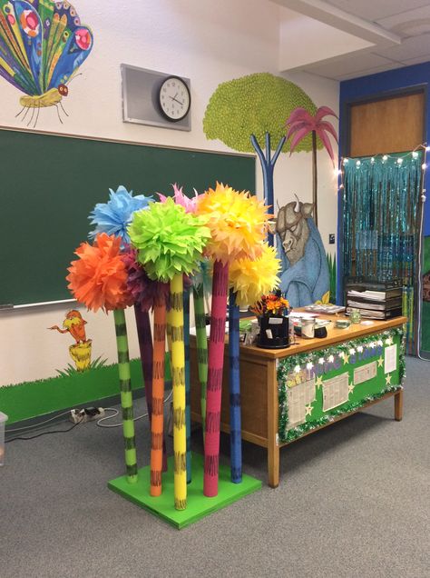 Horton Hears A Who Party Decorations, Lorax Classroom Theme, The Lorax Classroom Door, The Lorax Decorations, Lorax Trunk Or Treat, Dr Seuss Classroom Door, Dr Seuss Decorations, Lorax Birthday, Daycare Themes