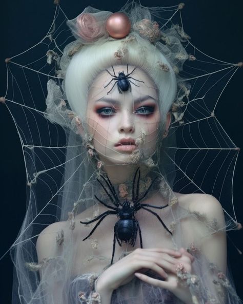 Spider couture 🕷️🕸️🕷️🕸️ #aiartfshorror kindly hosted by @ai.art.fs . . . . . #midjourney #midjourneyart #midjourneyai… | Instagram Avante Garde Photoshoot, Halloween Queen Costume, Spider Diy Costume, Scary Fairy Costume, Spider Queen Costume, Spider Headpiece, Fae Crown, Halloween Costumes 2024, Diy Spider Costume