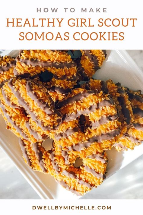 Healthy Girl Scout Samoas Cookies (No-Bake & Vegan) Healthy Samoa Cookies With Dates, Date Samoas, Healthy Samoas, Samoa Cookies Recipe, Samoas Cookies, Coconut Dates, Samoas Recipe, Samoa Cookies, Bite Size Cookies