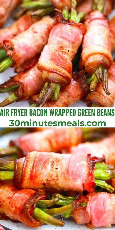 Airfryer Bacon, Air Fried Green Beans, Green Bean Bundles, Bacon Wrapped Green Beans, Air Fryer Bacon, Green Beans With Bacon, Side Dishes Recipes, Air Fryer Recipes Healthy, Bacon Recipes