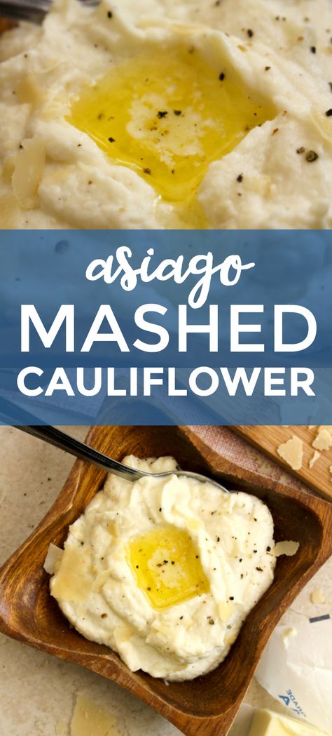 Asiago Mashed Cauliflower is creamy, cheesy, and super easy to make! It is a great side dish for the holidays or weeknight dinners. #cauliflower #sidedish Friends Christmas Dinner, Cauliflower Mashed Potatoes Recipe, Mac And Cheese Easy, Easy Thanksgiving Side Dishes, Side Dishes For Thanksgiving, Cauliflower Side Dish, Dishes For Thanksgiving, Thanksgiving Side Dish Recipes, Amazing Dinner Recipes