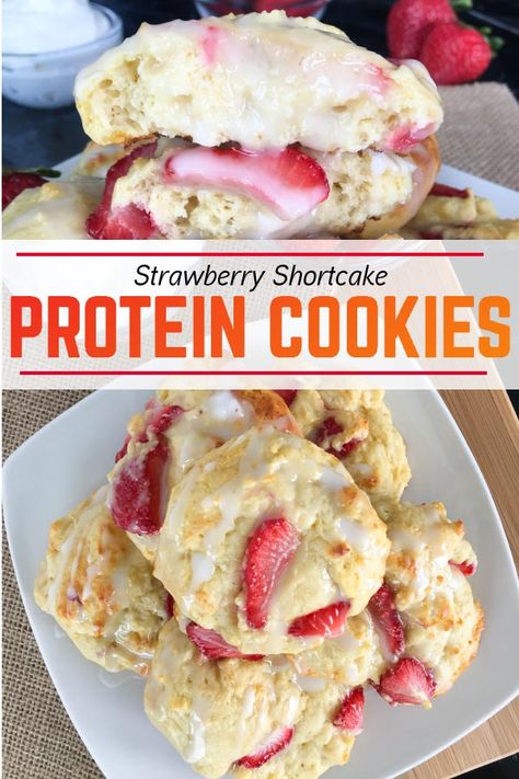 Energy Recipes, Shortcake Cookies, High Protein Recipe, Baking With Protein Powder, Strawberry Shortcake Cookies, 1st Phorm, Protein Recipe, Protein Cookie, Protein Baking