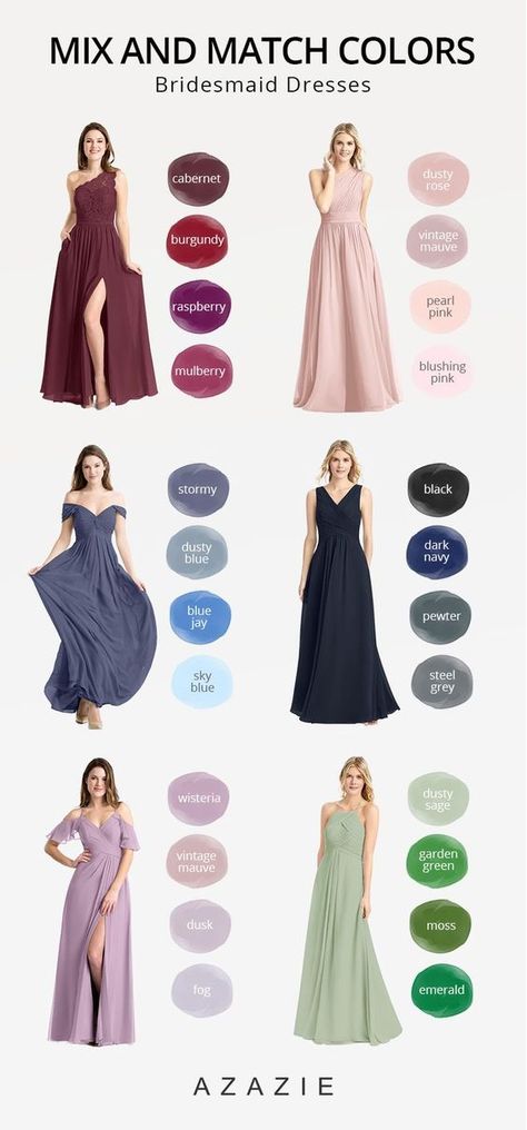 Wedding Entourage Dress, Entourage Gowns, Mix And Match Bridesmaid Dresses, Bridal Entourage, Mix Match Bridesmaids, Wedding Entourage, Dress Colors, Bridesmaid Dress Styles, Best Match