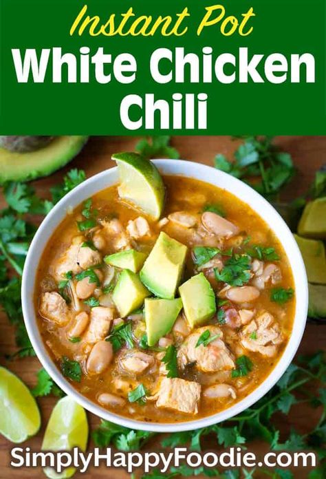 One Pot Chili Recipe, Hearty Winter Recipes, Instant Pot White Chicken Chili, Easy White Chicken Chili, Simply Happy Foodie, White Chicken Chili Healthy, Cream Cheese Chicken Chili, White Bean Chicken Chili, Bean Chilli